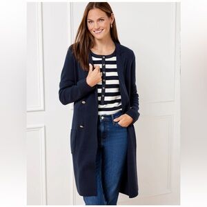 NWT Talbots Double Breasted Duster Cardigan Navy Gold Button Coatigan Petites LP